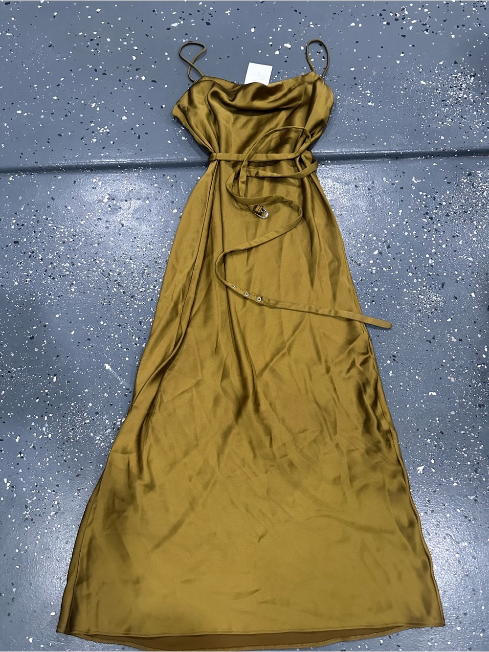 Zara Olive Satin Slip Midi Dress